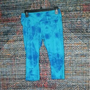 Zella womens 2tone blue funky capri leggings M EUC